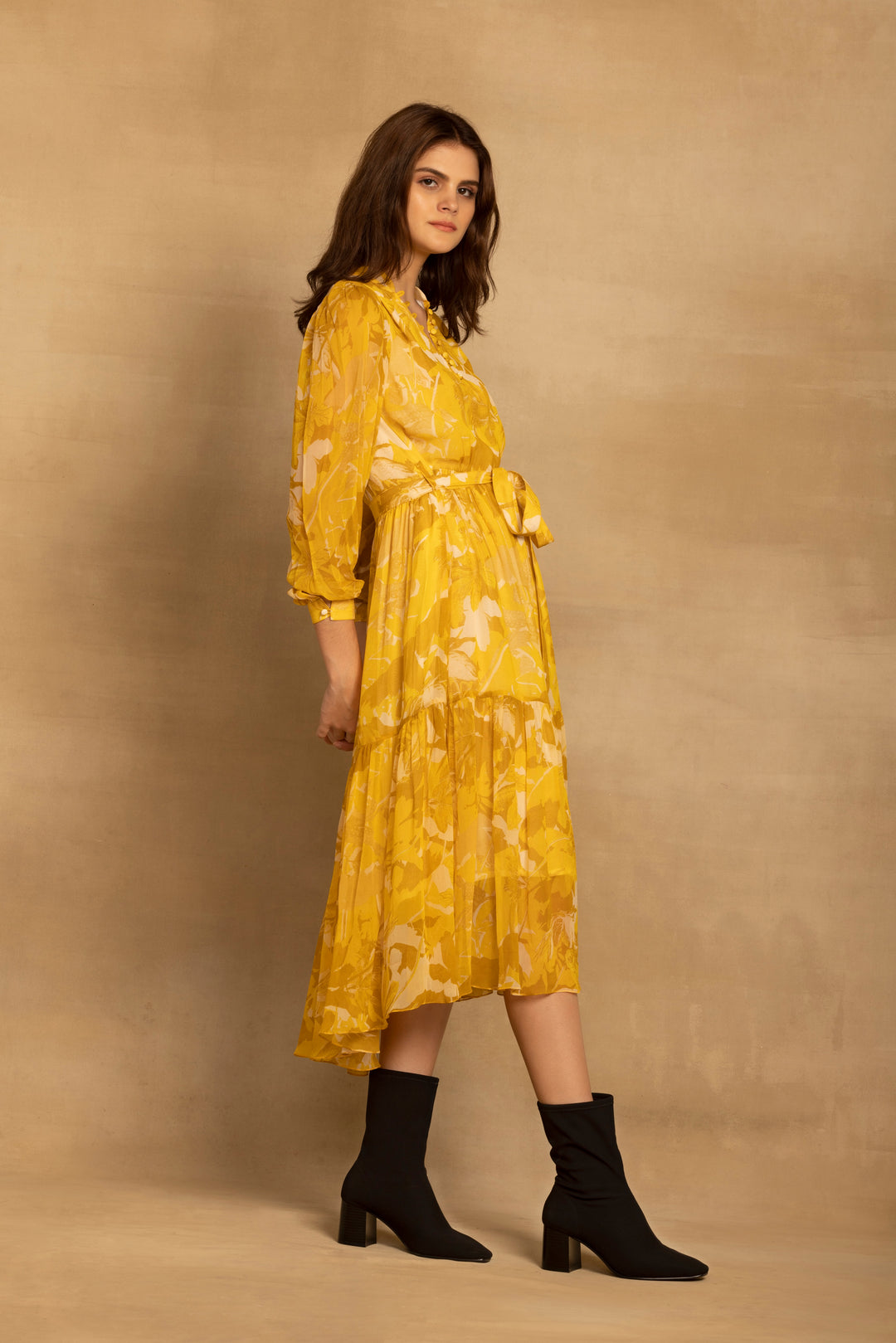 Sara Yellow Midi Dress