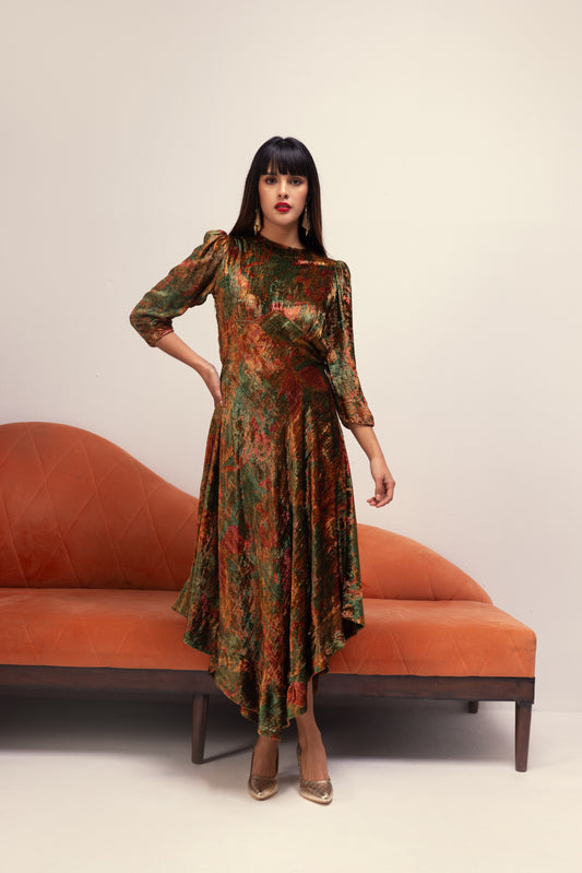 Nargis Asymmetric Dress - Green