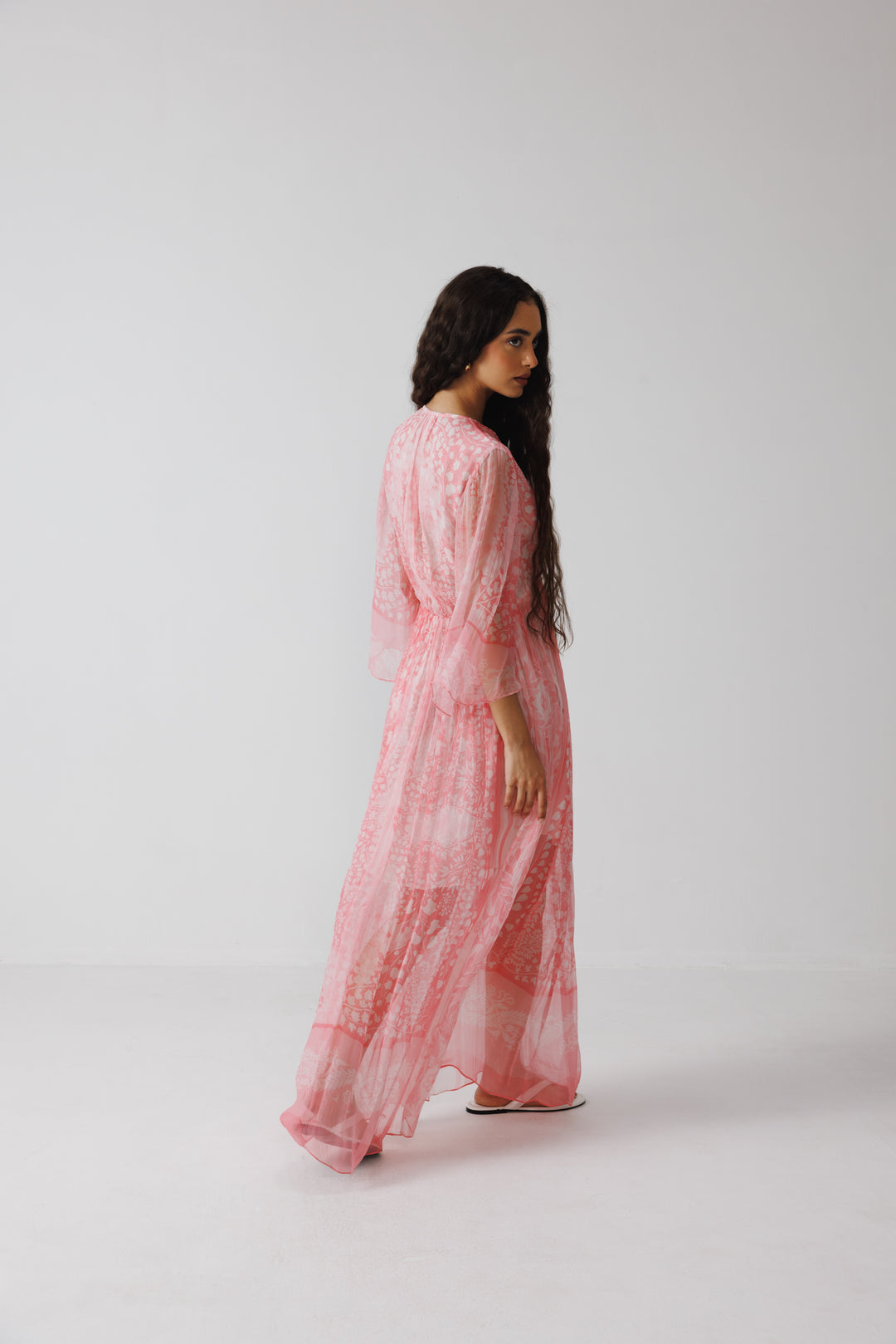 Pavni V-Neck Long Dress - Pink