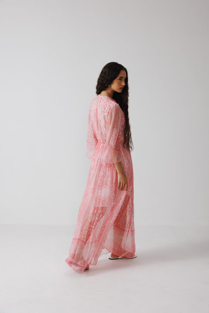 Pavni V-Neck Long Dress - Pink