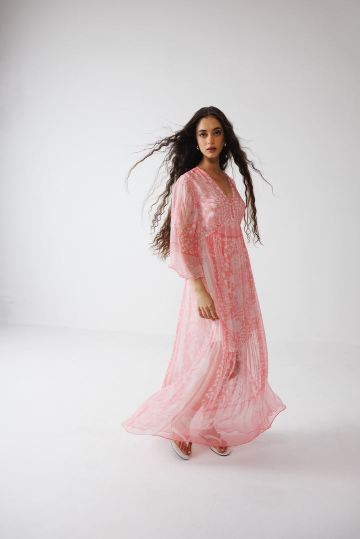 Pavni V-Neck Long Dress - Pink