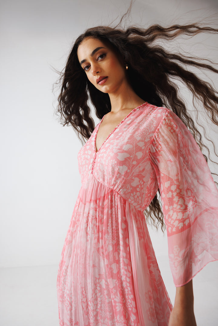 Pavni V-Neck Long Dress - Pink