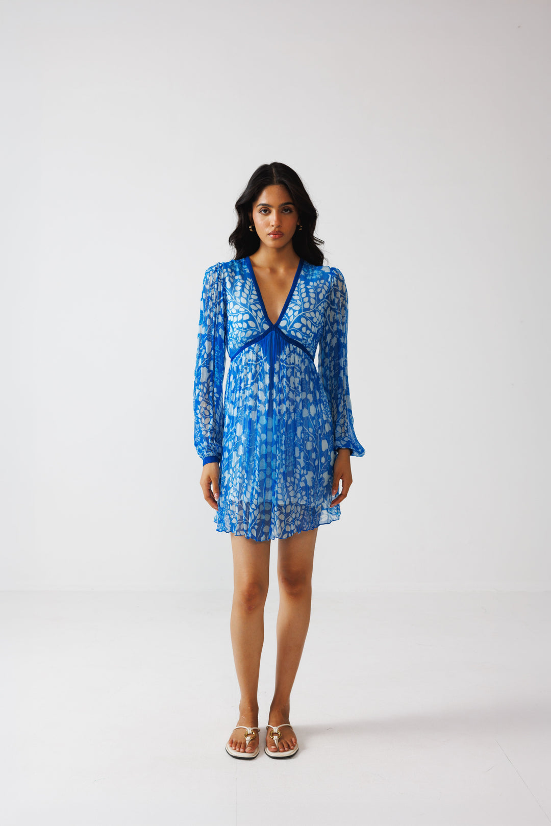 Pavni V-Neck Short Dress- Azure