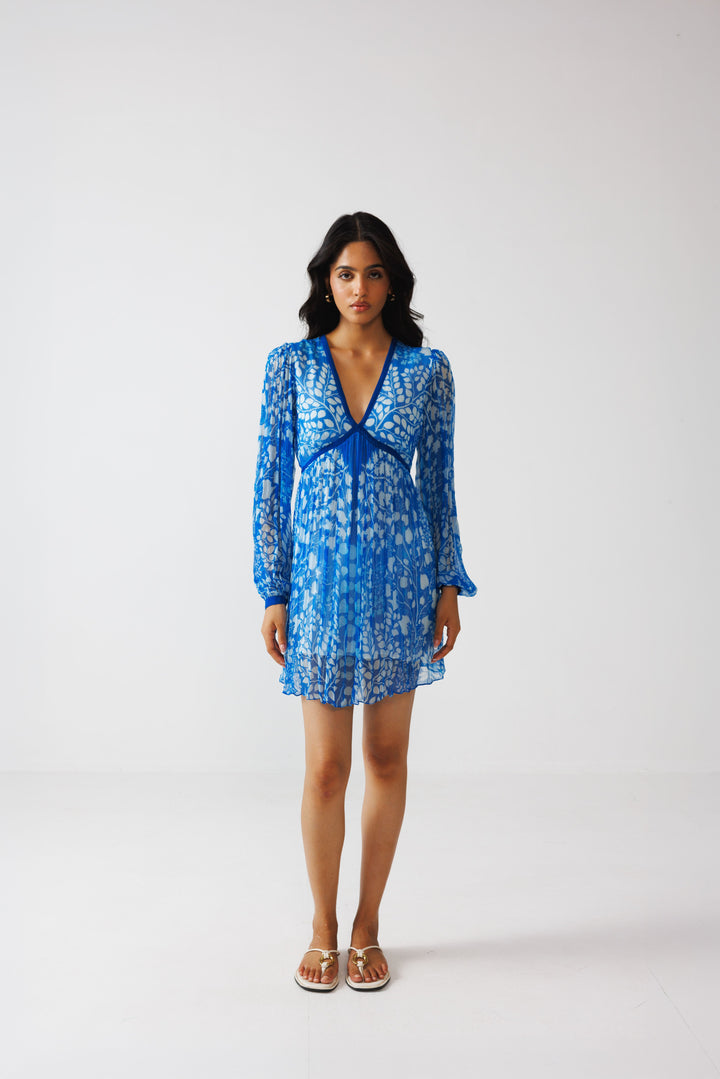 Pavni V-Neck Short Dress- Azure