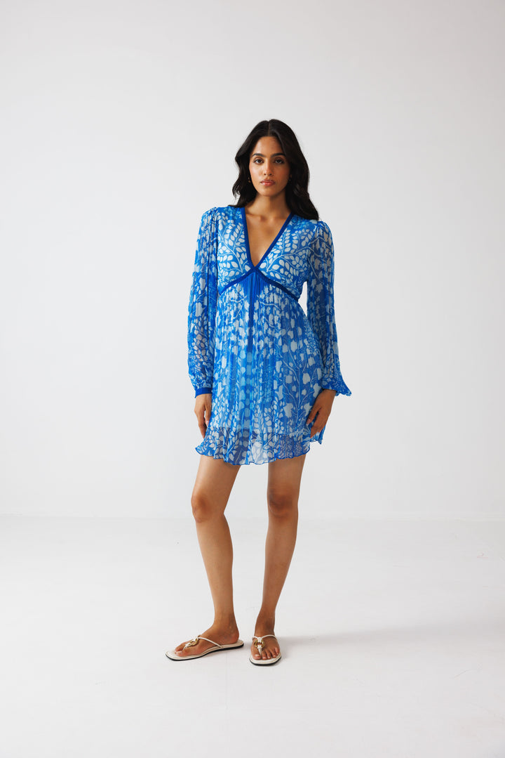 Pavni V-Neck Short Dress- Azure