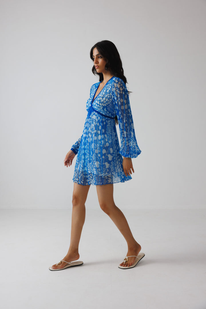 Pavni V-Neck Short Dress- Azure