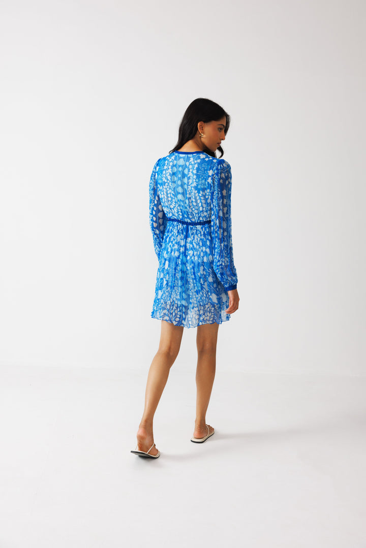 Pavni V-Neck Short Dress- Azure