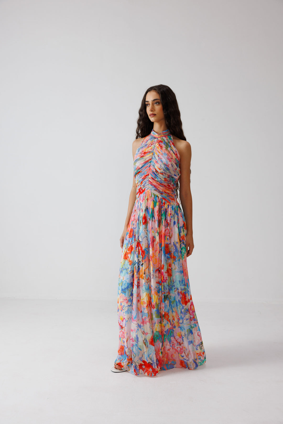 Zoe Ruching Halter Dress