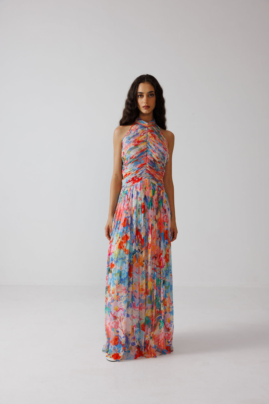 Zoe Ruching Halter Dress