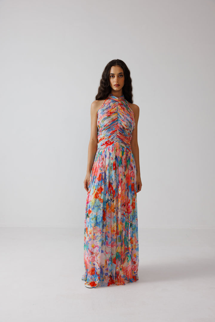 Zoe Ruching Halter Dress