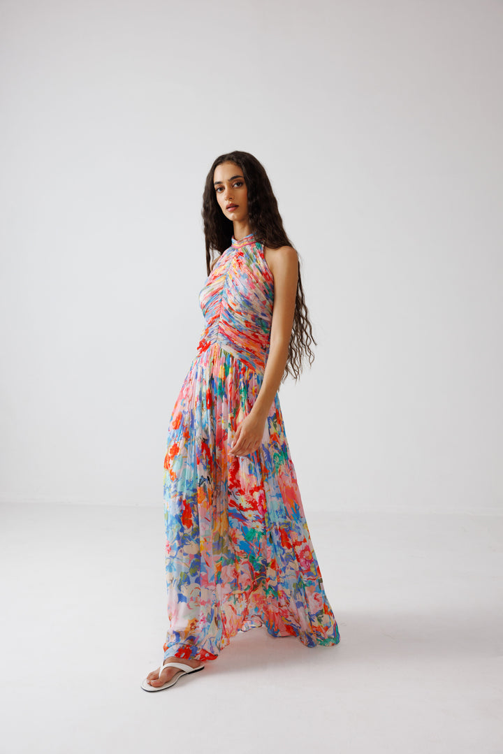 Zoe Ruching Halter Dress