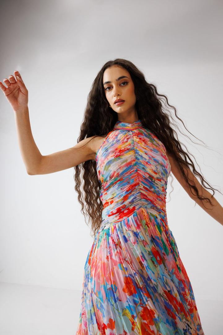 Zoe Ruching Halter Dress