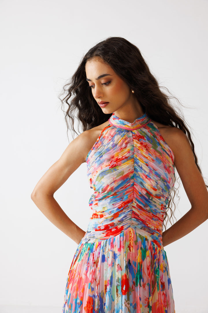 Zoe Ruching Halter Dress