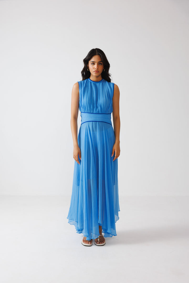 Ruching Sleeveless Dress - Azure