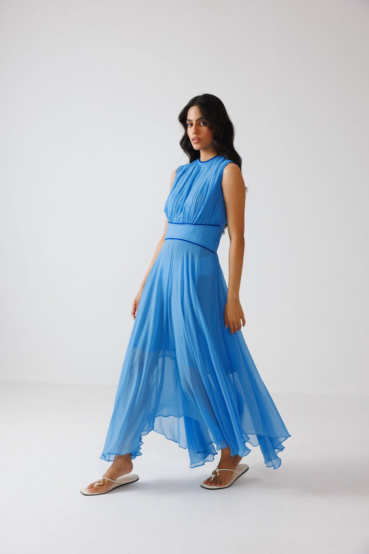 Ruching Sleeveless Dress - Azure