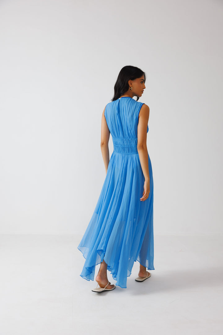 Ruching Sleeveless Dress - Azure