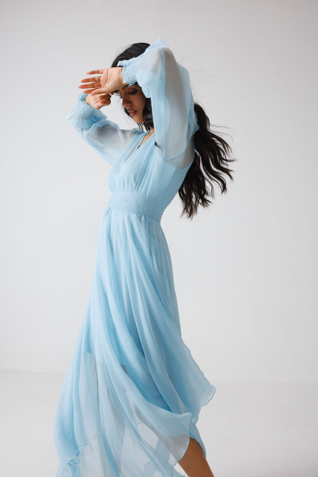 Full-sleeved Asymmetric Dress- Sky