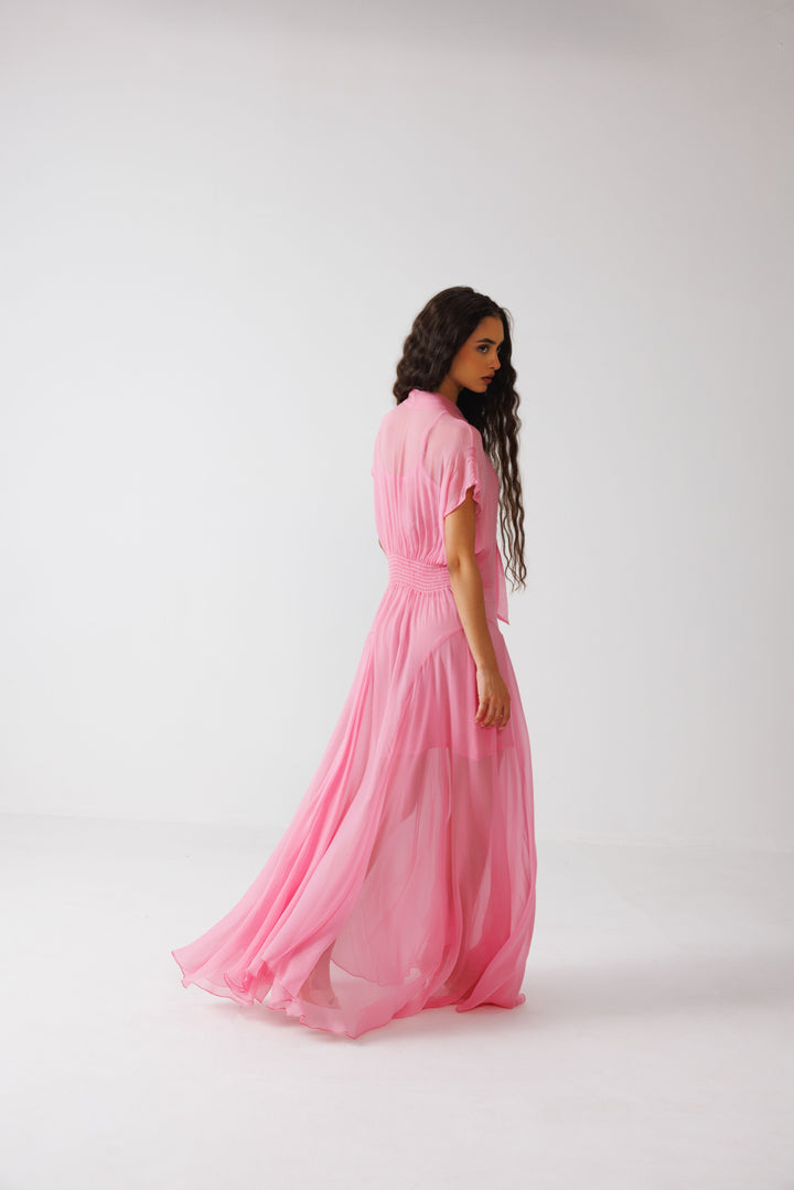 Tie-knot Panelled Dress- Rose