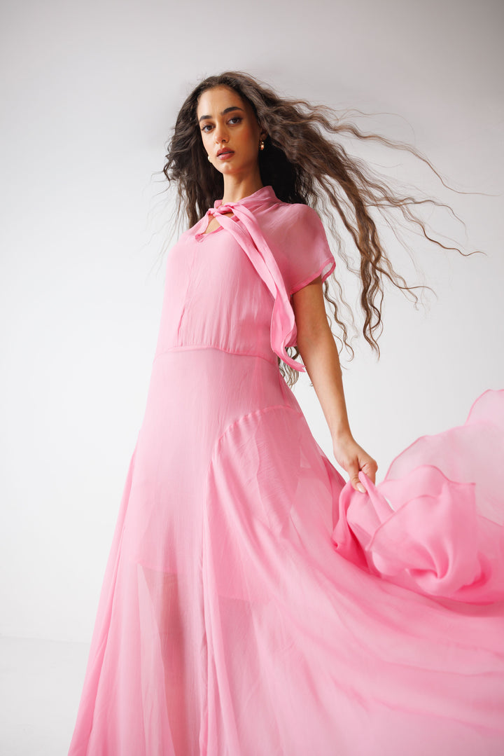 Tie-knot Panelled Dress- Rose