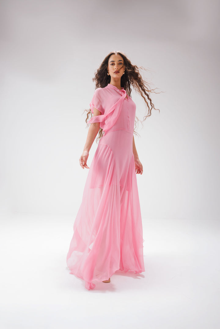 Tie-knot Panelled Dress- Rose