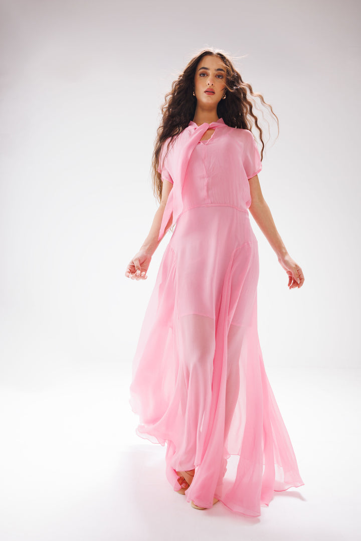 Tie-knot Panelled Dress- Rose