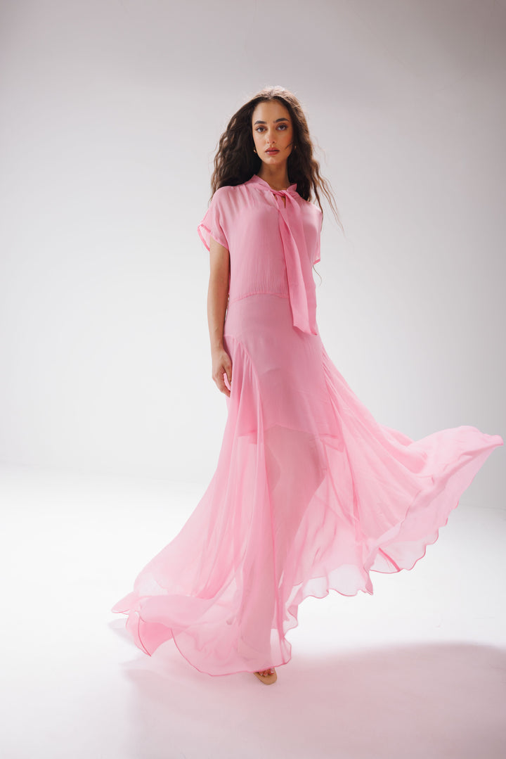 Tie-knot Panelled Dress- Rose
