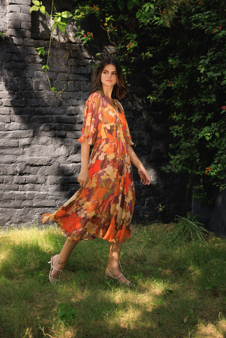 Vanika Coral Midi Dress