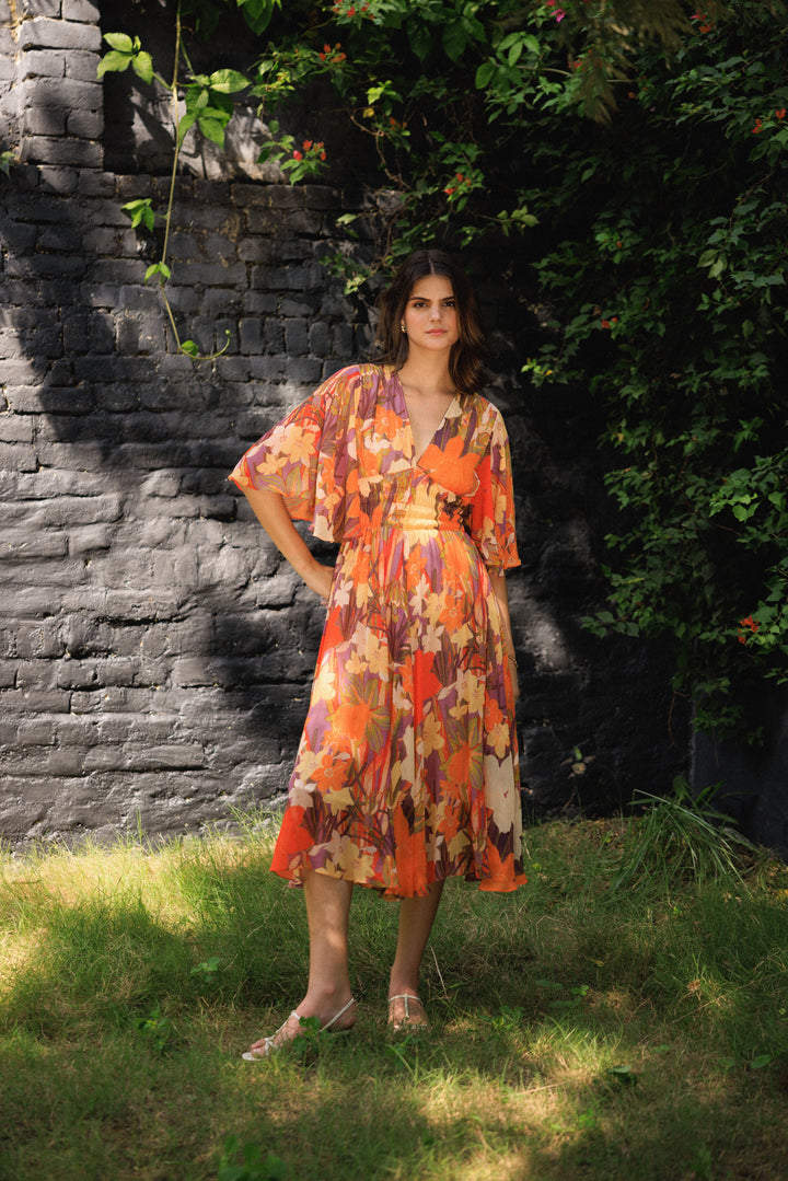 Vanika Coral Midi Dress