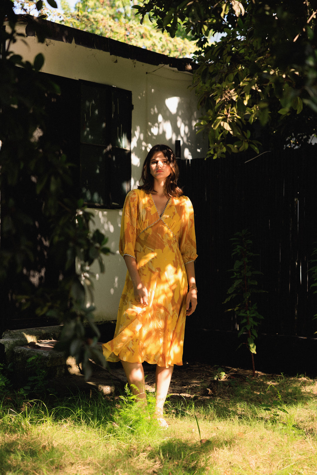 Vanika Ochre Midi Dress