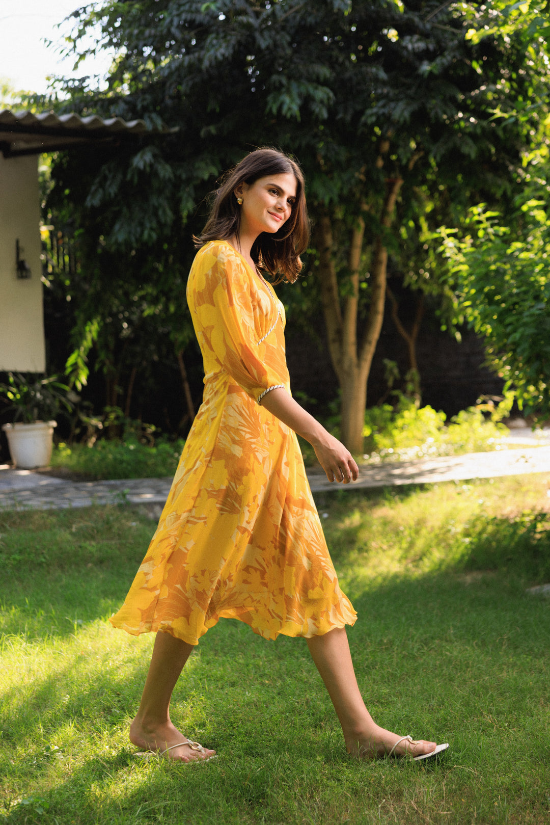 Vanika Ochre Midi Dress