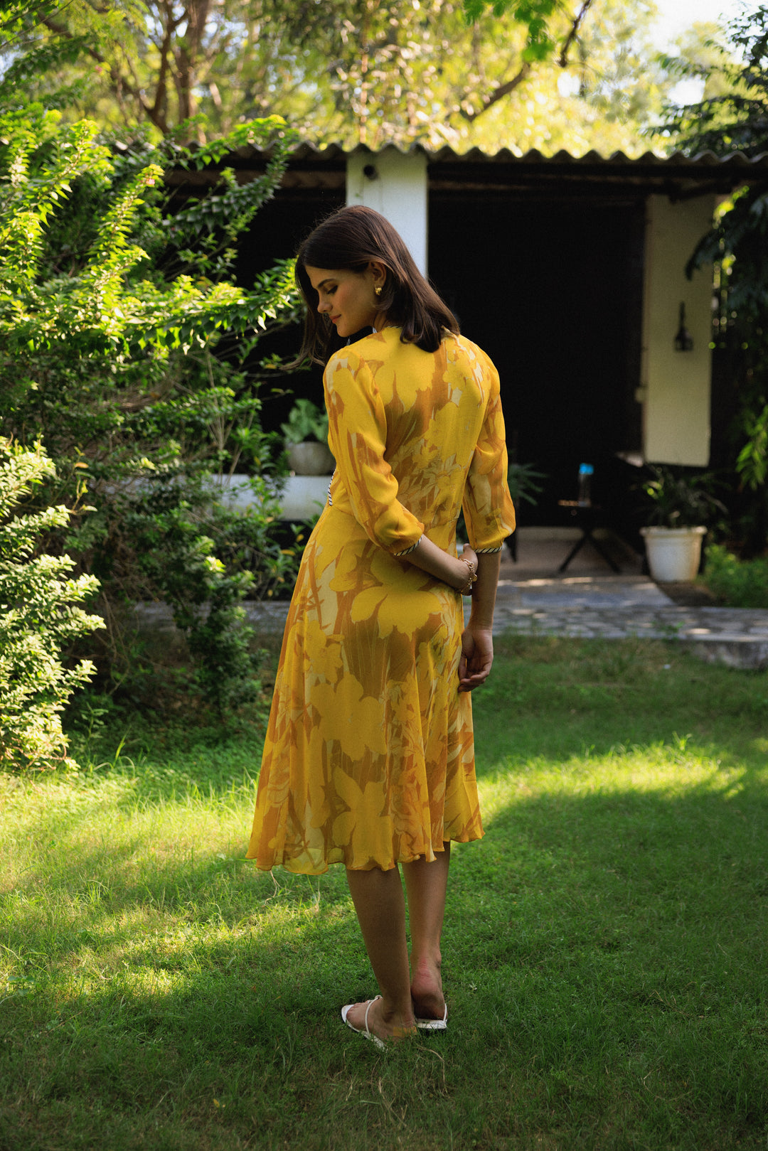 Vanika Ochre Midi Dress