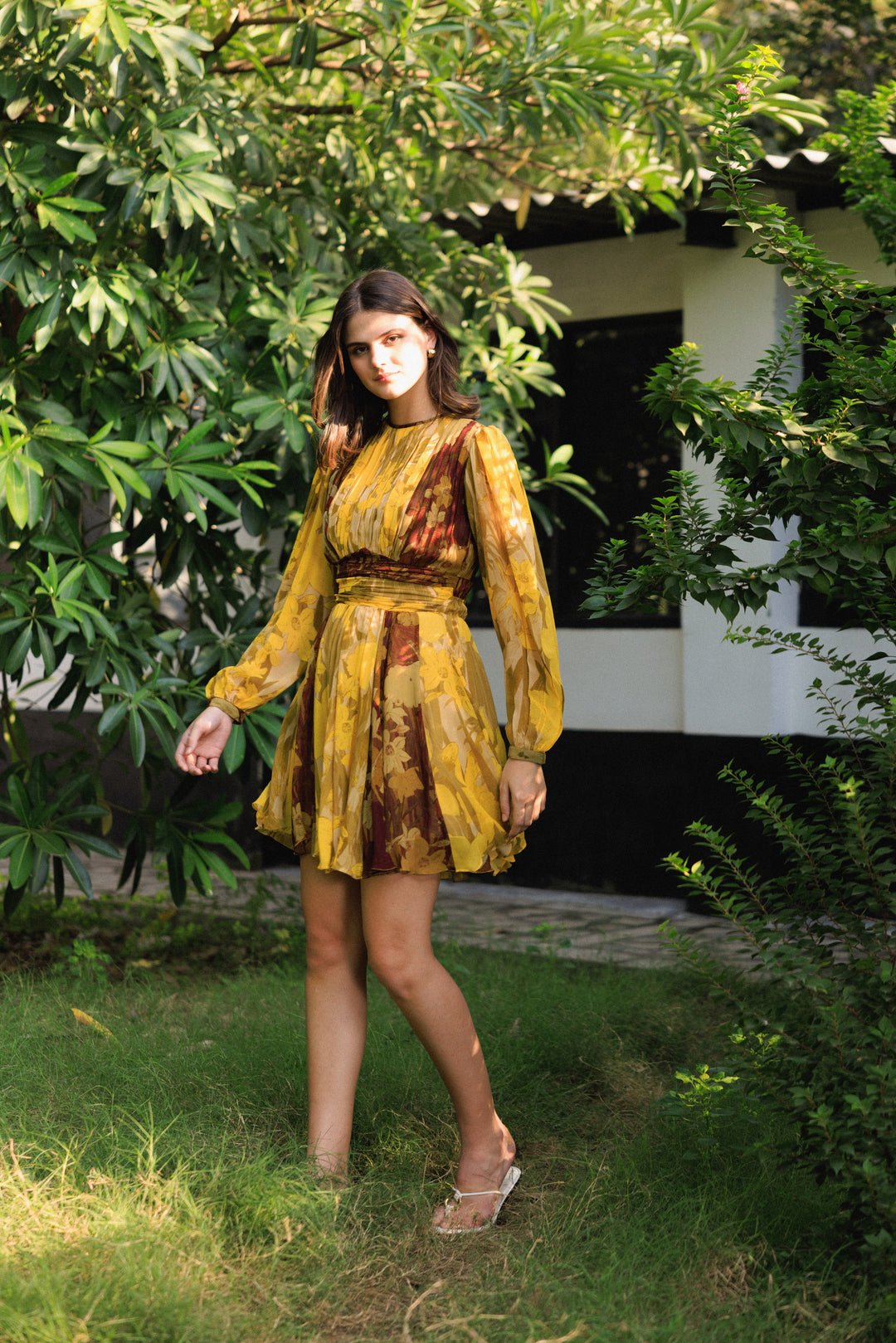 Vanika Ochre Brown Short Dress