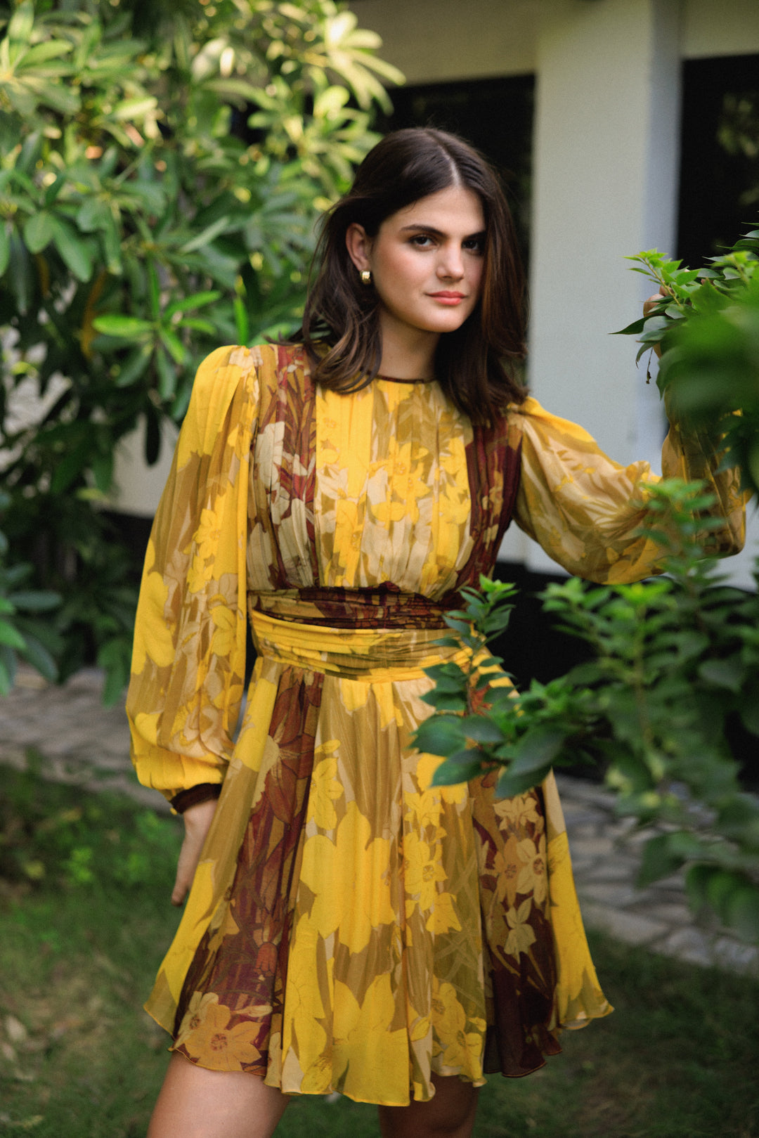Vanika Ochre Brown Short Dress