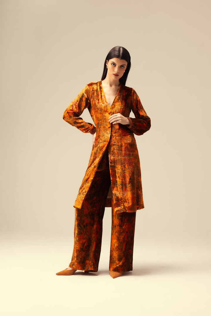 Nargis Front Open Tunic Set - Rust