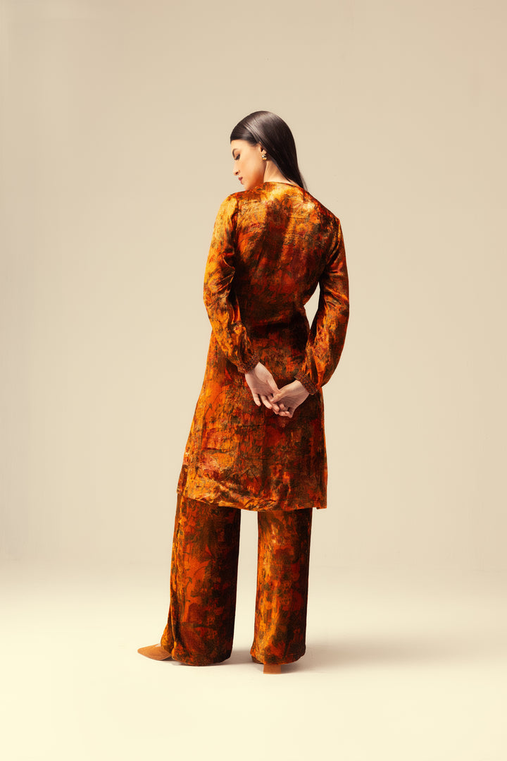 Nargis Front Open Tunic Set - Rust