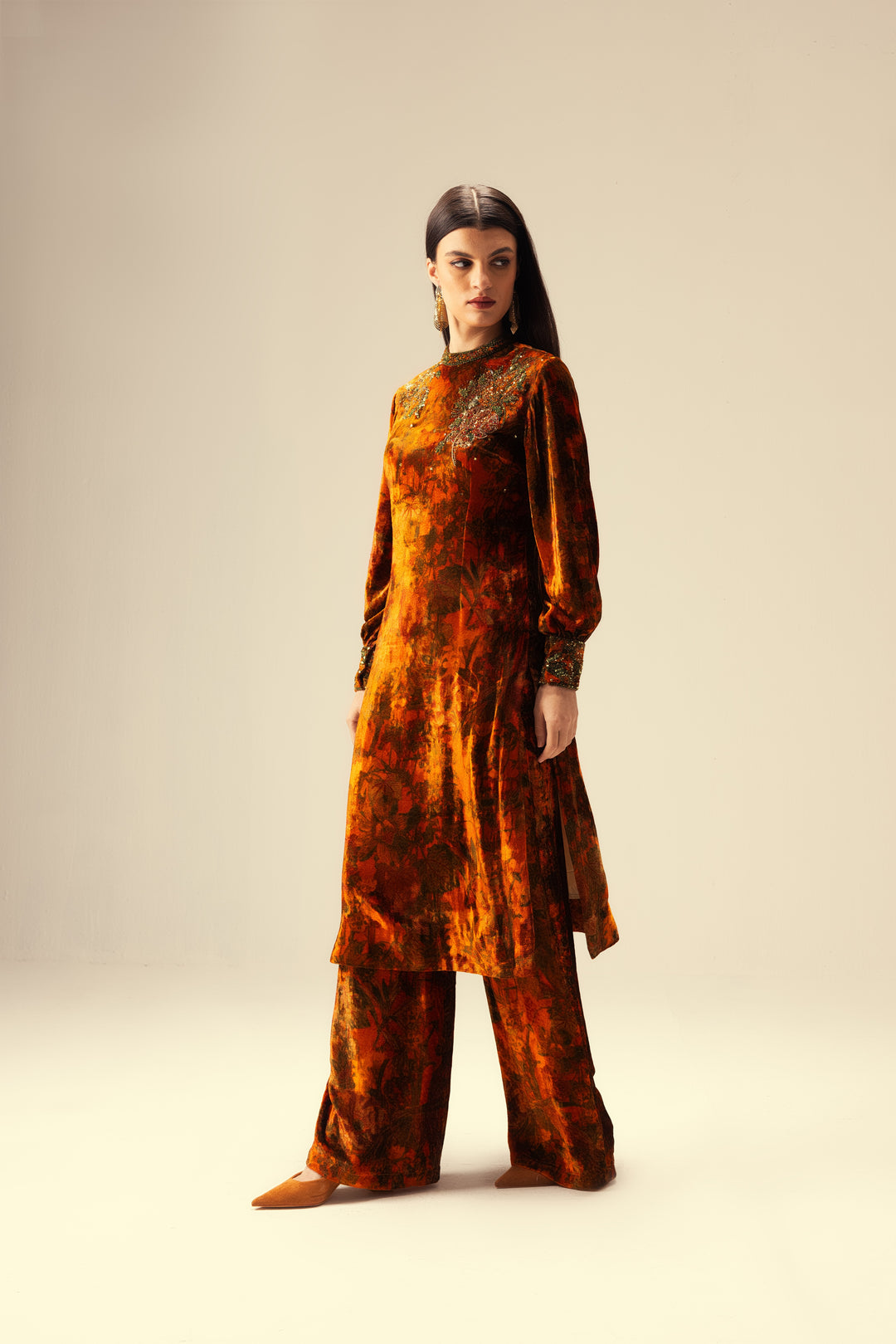 Nargis Embroidered Tunic Set - Rust