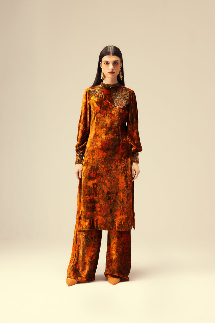 Nargis Embroidered Tunic Set - Rust