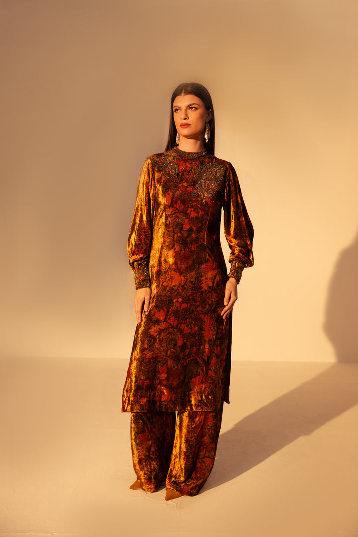 Nargis Embroidered Tunic Set - Rust