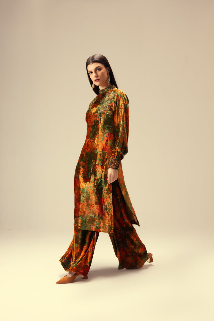 Nargis Embroidered Tunic Set - Green