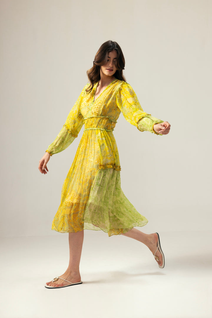 Mila Midi Dress– Lime yellow