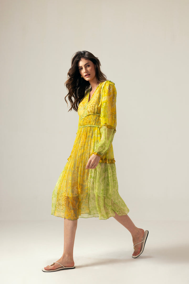 Mila Midi Dress– Lime yellow