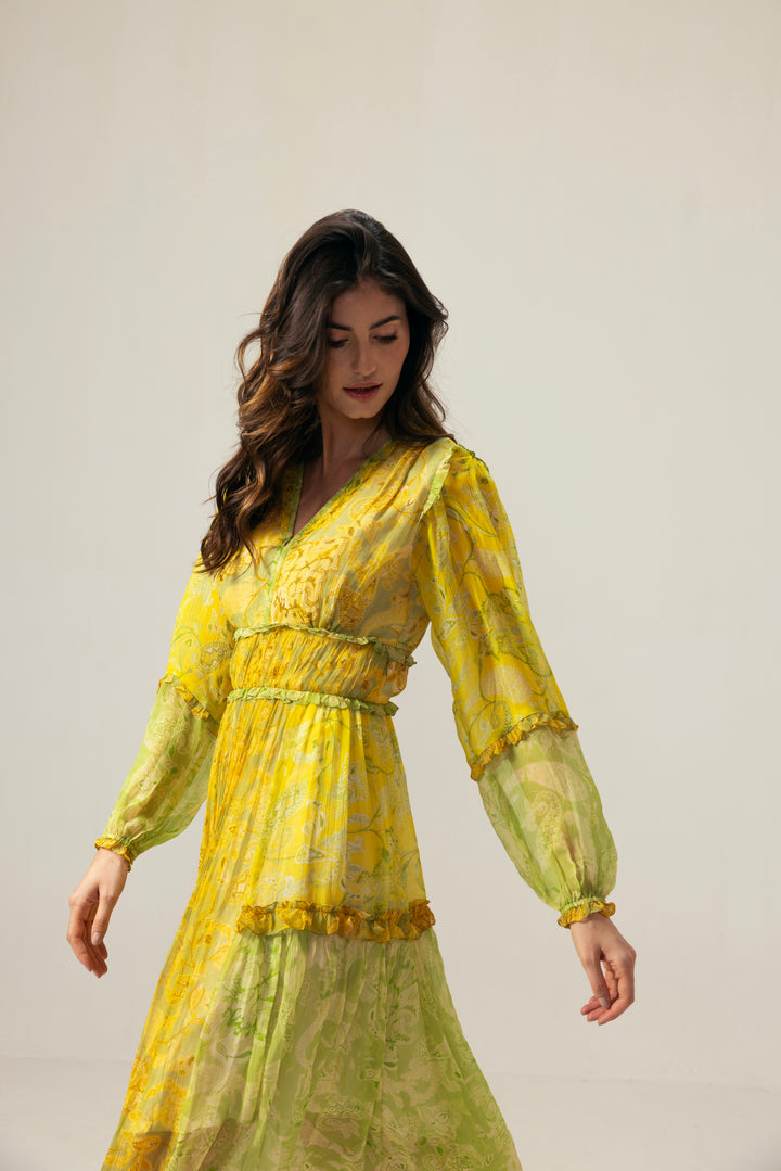 Mila Midi Dress– Lime yellow