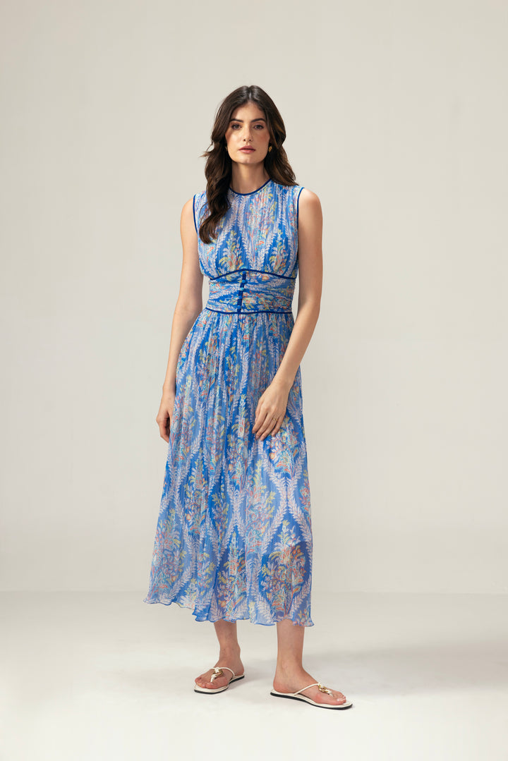 Vera Ruching Long Dress– Blue