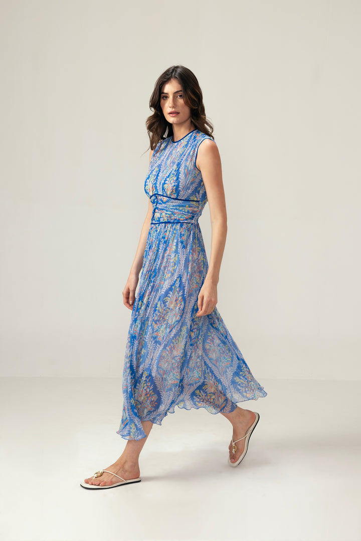 Vera Ruching Long Dress– Blue