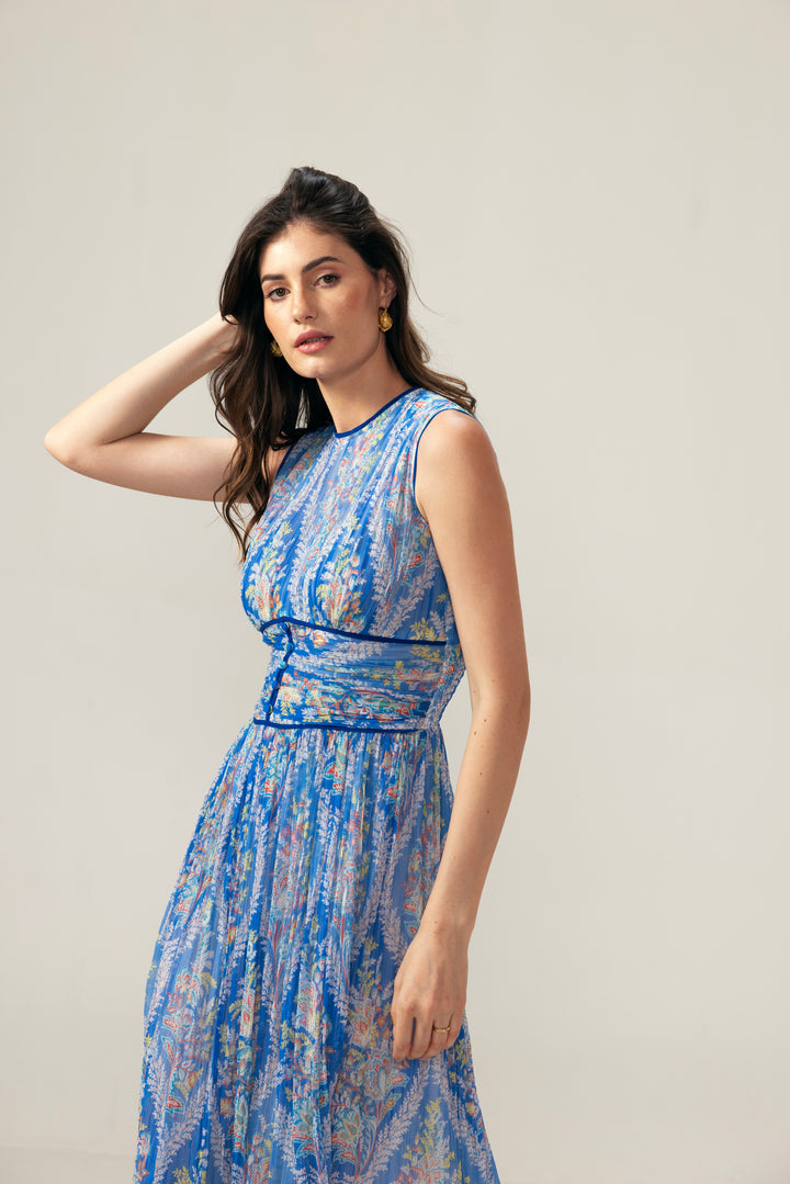 Vera Ruching Long Dress– Blue