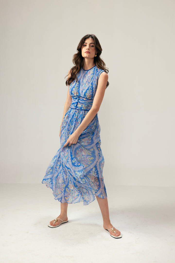 Vera Ruching Long Dress– Blue