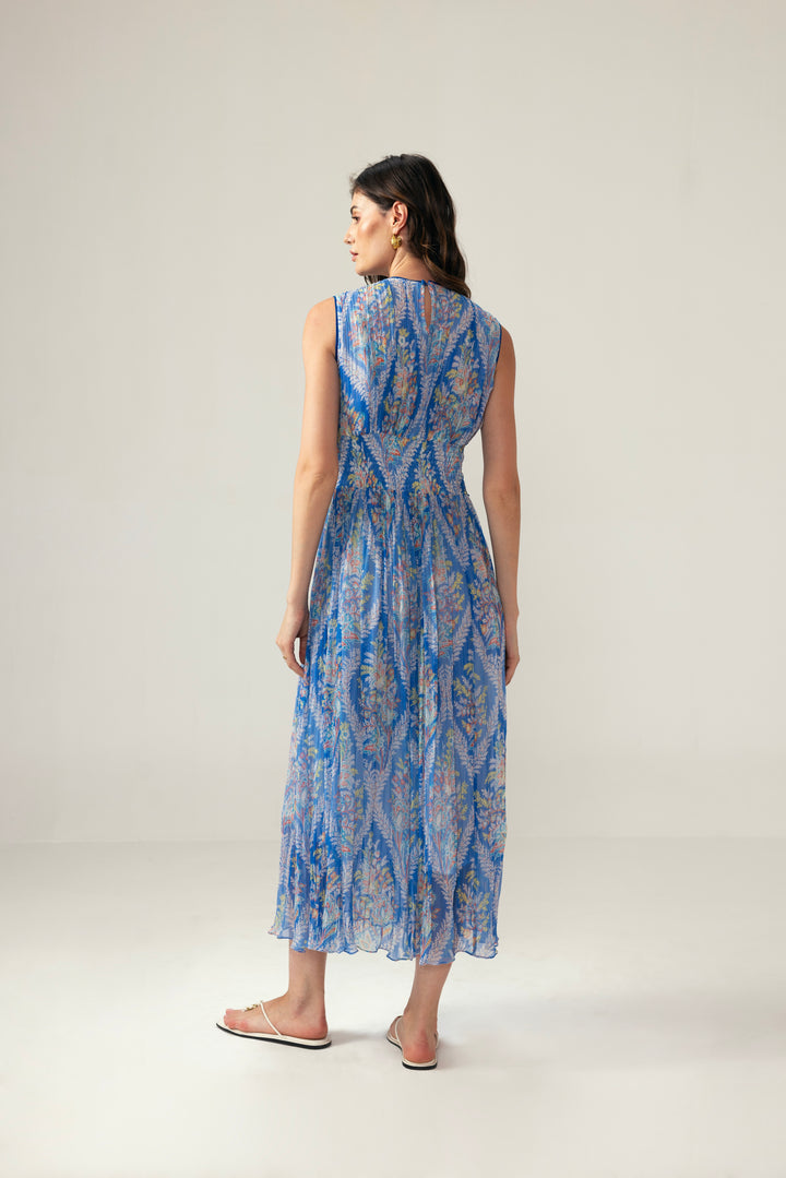 Vera Ruching Long Dress– Blue