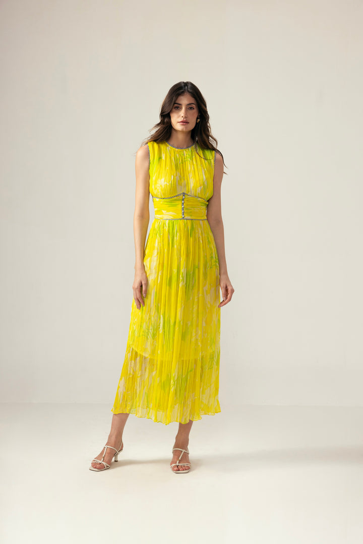 Alina yellow ruching  dress