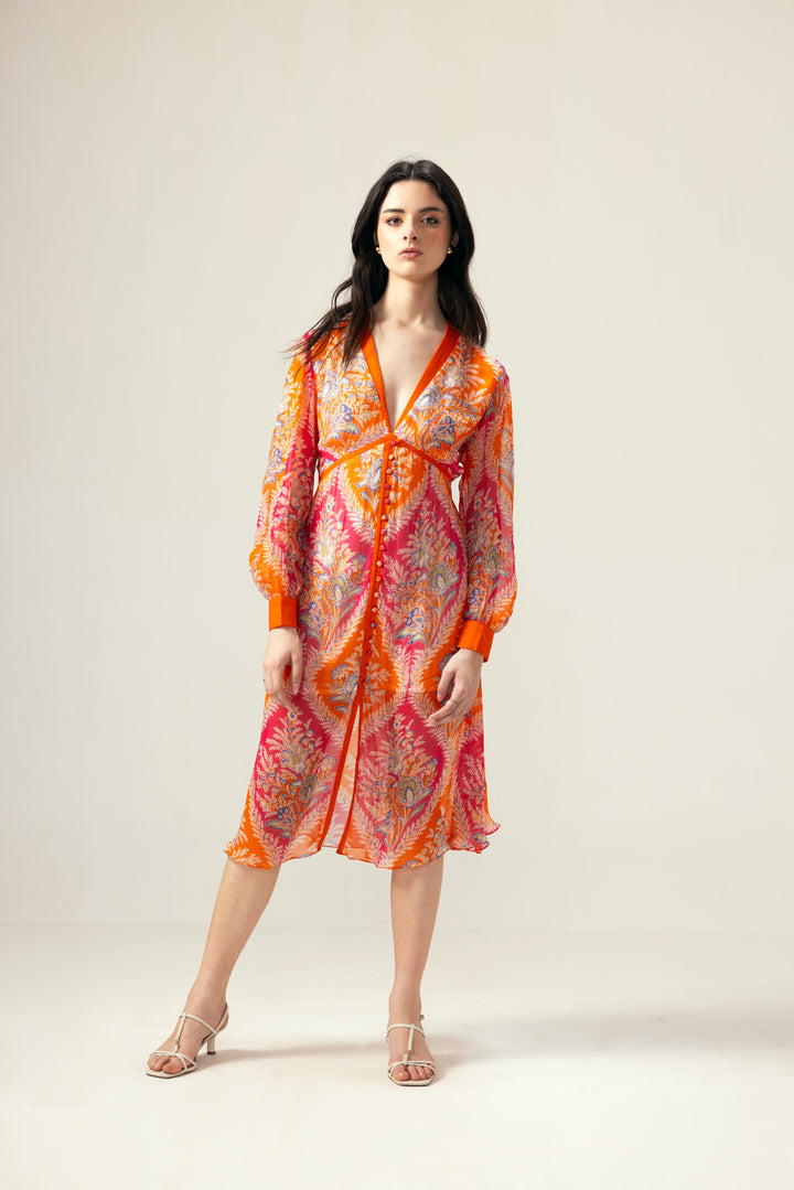 Vera Midi Dress – Red & Pink