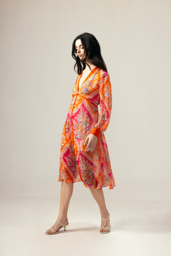 Vera Midi Dress – Red & Pink